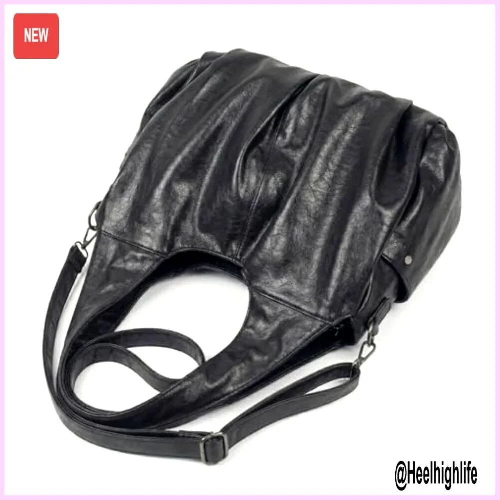 Vintage Faux Leather Hobo Bag Slouchy Shoulder Purse Crossbody Multi Pocket
